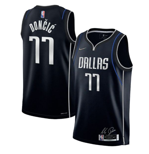Men's Dallas Mavericks #77 Luka Doncic 2022 Navy 75th Anniversary Select Series Rookie Of The Year Swingman Jersey