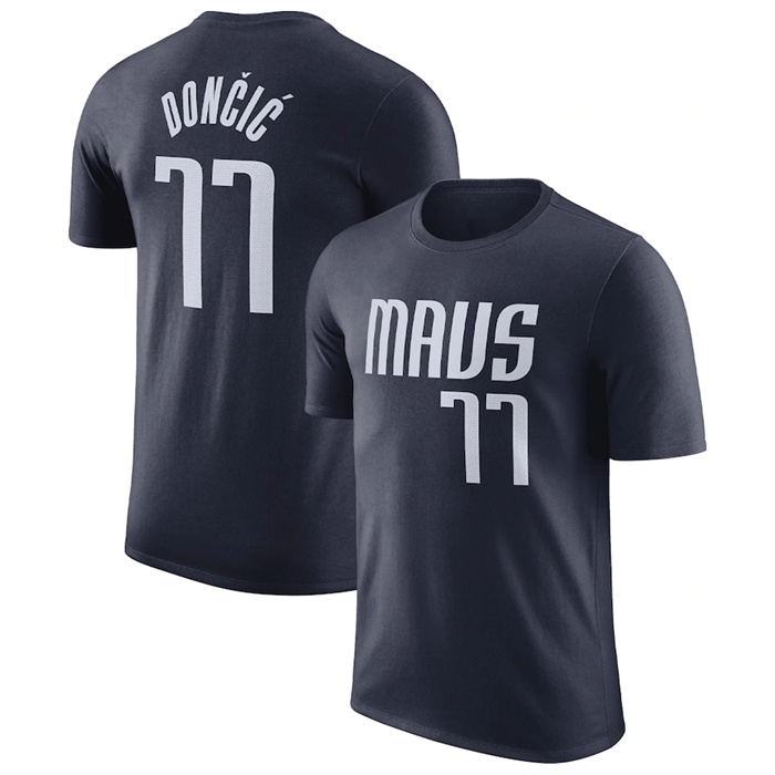 Men's Dallas Mavericks #77 Luka Doncic Navy 2022 23 Statement Edition Name & Number T-Shirt Men's Dallas Mavericks #77 Luka Doncic Navy 2022 23 Statement Edition Name & Number T-Shirt