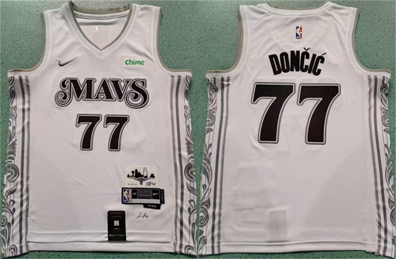 Men's Dallas Mavericks #77 Luka Doncic White 2024 City Edition Stitched Basketball Jersey1 Men's Dallas Mavericks #77 Luka Doncic White 2024 City Edition Stitched Basketball Jersey1