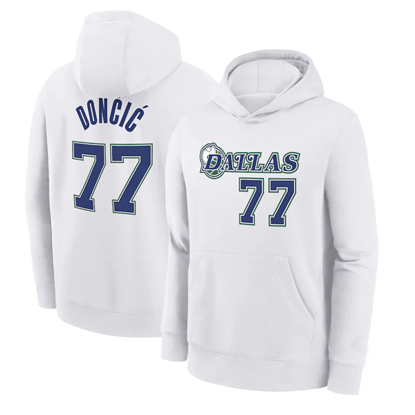 Men's Dallas Mavericks #77 Luka Doncic White Pullover Hoodie Men's Dallas Mavericks #77 Luka Doncic White Pullover Hoodie