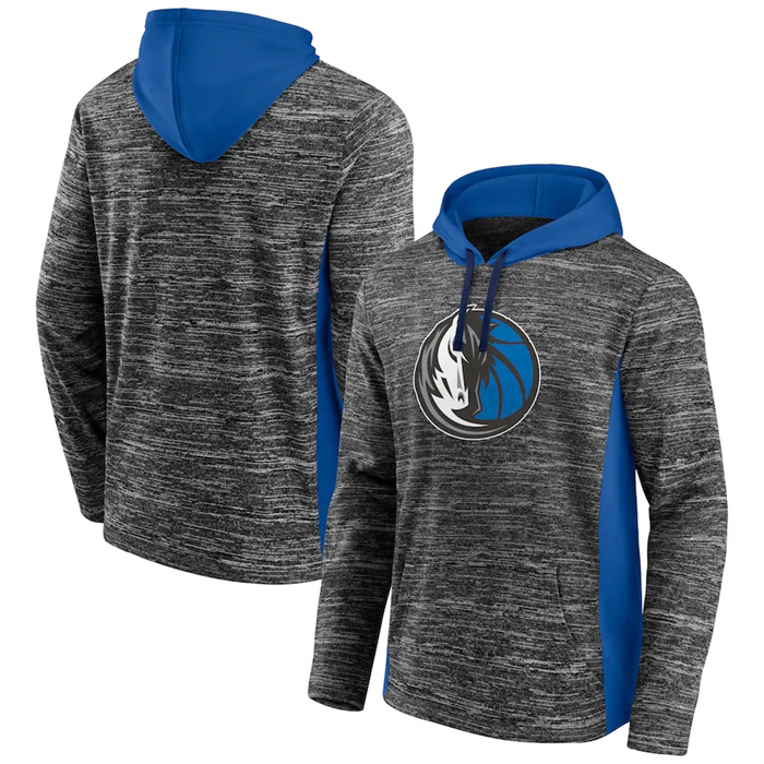 Men's Dallas Mavericks Heathered Charcoal Blue Instant Replay Color Block Pullover Hoodie Men's Dallas Mavericks Heathered Charcoal Blue Instant Replay Color Block Pullover Hoodie