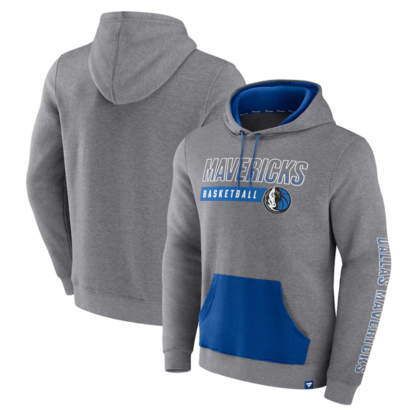 Men's Dallas Mavericks Heathered Gray Off The Bench Color Block Pullover Hoodie Men's Dallas Mavericks Heathered Gray Off The Bench Color Block Pullover Hoodie