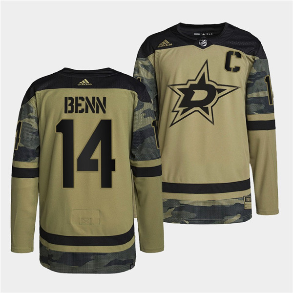 Men's Dallas Stars #14 Jamie Benn 2022 Camo Military Appreciation Night Stitched Jersey Men's Dallas Stars #14 Jamie Benn 2022 Camo Military Appreciation Night Stitched Jersey