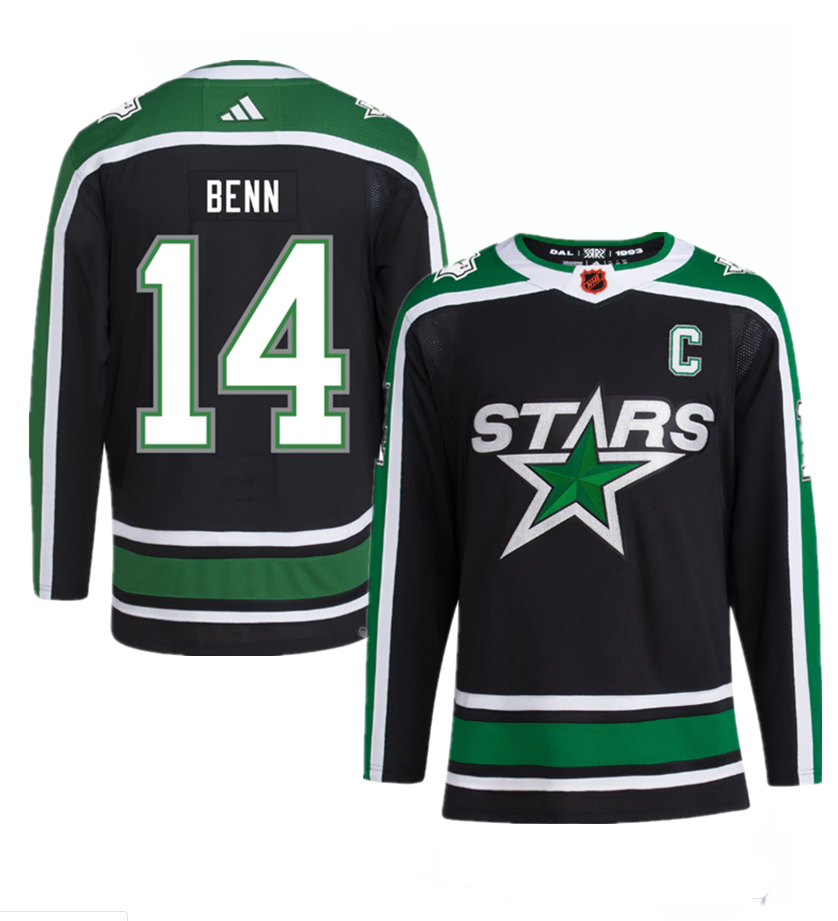 Men's Dallas Stars #14 Jamie Benn Black 2022-23 Reverse Retro Stitched Jersey Men's Dallas Stars #14 Jamie Benn Black 2022-23 Reverse Retro Stitched Jersey