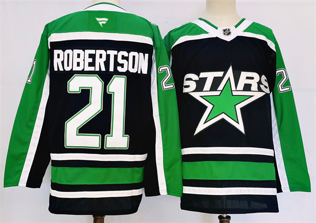 Men's Dallas Stars #21 Jason Robertson Black 2024-25 Reverse Retro Stitched Jersey Men's Dallas Stars #21 Jason Robertson Black 2024-25 Reverse Retro Stitched Jersey