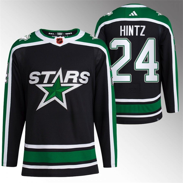 Men's Dallas Stars #24 Roope Hintz Black 2022-23 Reverse Retro Stitched Jersey Men's Dallas Stars #24 Roope Hintz Black 2022-23 Reverse Retro Stitched Jersey