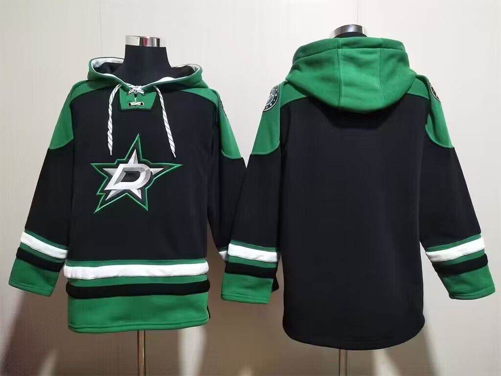 Men's Dallas Stars Blank Black Green Lace-Up Pullover Hoodie Men's Dallas Stars Blank Black Green Lace-Up Pullover Hoodie