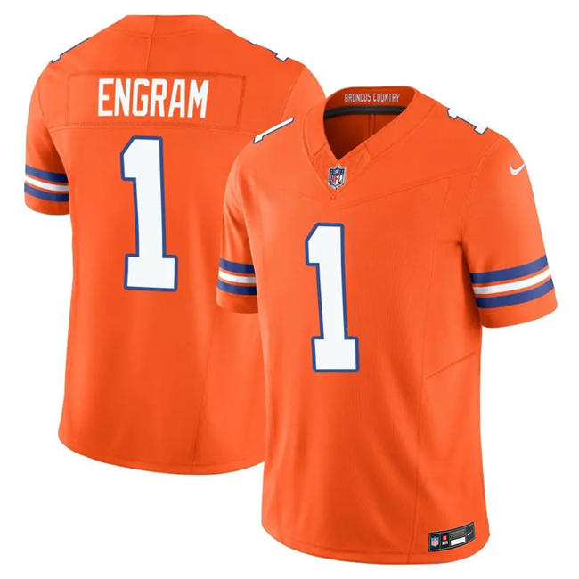 Men's Denver Broncos #1 Evan Engram Orange F.U.S.E. Mile High Collection 1977 Throwback Vapor Limited Stitched Football Jersey Men's Denver Broncos #1 Evan Engram Orange F.U.S.E. Mile High Collection 1977 Throwback Vapor Limited Stitched Football Jersey