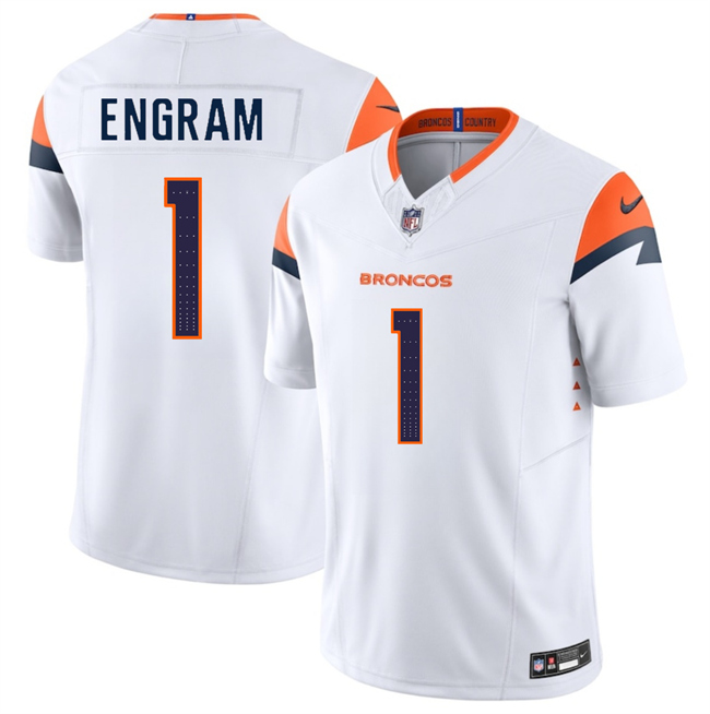 Men's Denver Broncos #1 Evan Engram White 2024 F.U.S.E. Vapor Limited Stitched Football Jersey Men's Denver Broncos #1 Evan Engram White 2024 F.U.S.E. Vapor Limited Stitched Football Jersey