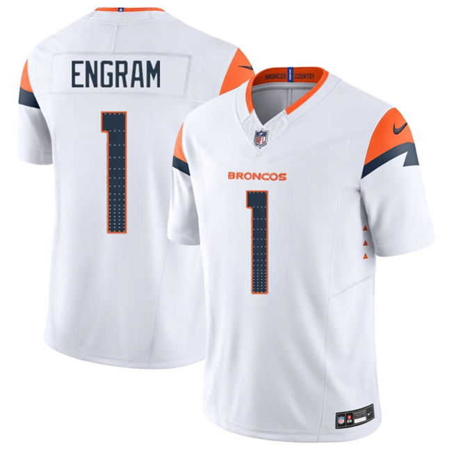Men's Denver Broncos #1 Evan Engram White 2025 F.U.S.E. Vapor Limited Stitched Football Jersey Men's Denver Broncos #1 Evan Engram White 2025 F.U.S.E. Vapor Limited Stitched Football Jersey