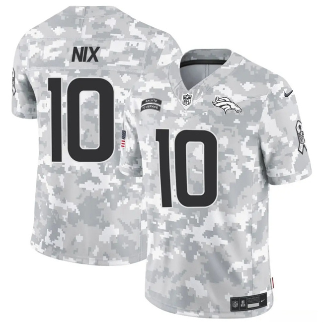 Men's Denver Broncos #10 Bo Nix 2024 F.U.S.E Arctic Camo Salute To Service Limited Stitched Football Jersey Men's Denver Broncos #10 Bo Nix 2024 F.U.S.E Arctic Camo Salute To Service Limited Stitched Football Jersey