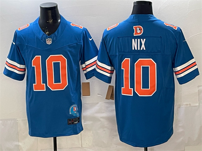 Men's Denver Broncos #10 Bo Nix Blue F.U.S.E. With Patch Throwback Vapor Limited Stitched Football Jersey Men's Denver Broncos #10 Bo Nix Blue F.U.S.E. With Patch Throwback Vapor Limited Stitched Football Jersey