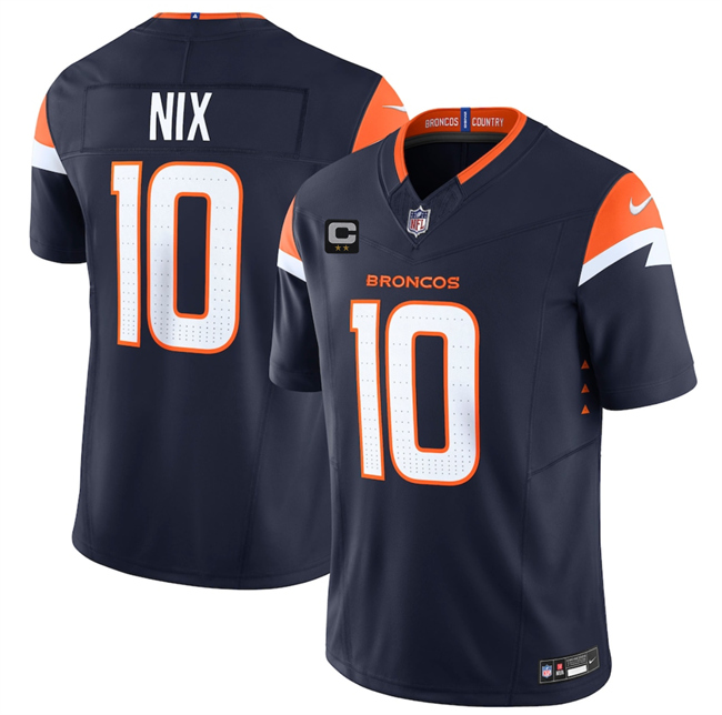 Men's Denver Broncos #10 Bo Nix Navy 2025 F.U.S.E. With 2-Star C Patch Vapor Limited Stitched Football Jersey Men's Denver Broncos #10 Bo Nix Navy 2025 F.U.S.E. With 2-Star C Patch Vapor Limited Stitched Football Jersey