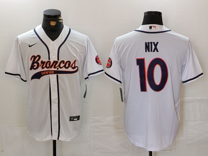 Men's Denver Broncos #10 Bo Nix White Cool Base Stitched Baseball Jersey 2 Men's Denver Broncos #10 Bo Nix White Cool Base Stitched Baseball Jersey 2