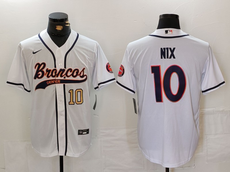 Men's Denver Broncos #10 Bo Nix White Cool Base Stitched Baseball Jersey 3 Men's Denver Broncos #10 Bo Nix White Cool Base Stitched Baseball Jersey 3