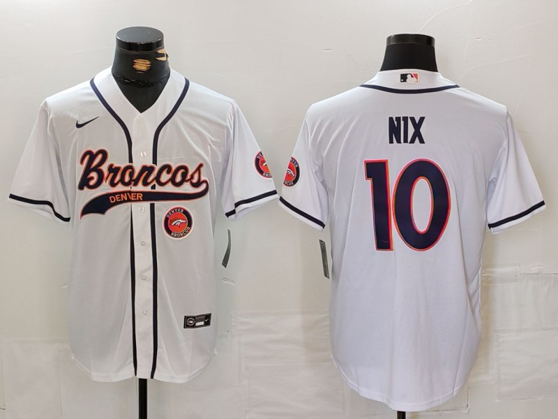 Men's Denver Broncos #10 Bo Nix White Cool Base Stitched Baseball Jersey Men's Denver Broncos #10 Bo Nix White Cool Base Stitched Baseball Jersey