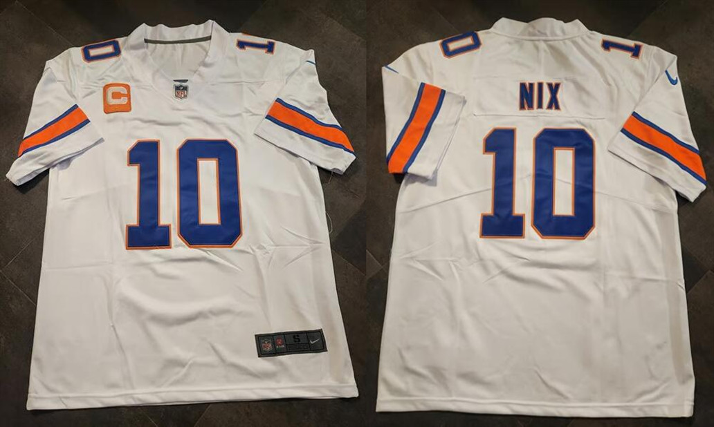 Men's Denver Broncos #10 Bo Nix White With 1-star C Patch Stitched Football Jersey