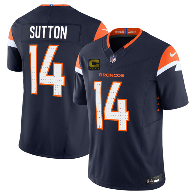 Men's Denver Broncos #14 Courtland Sutton Navy 2025 F.U.S.E. With 4-Star C Patch Vapor Limited Stitched Football Jersey