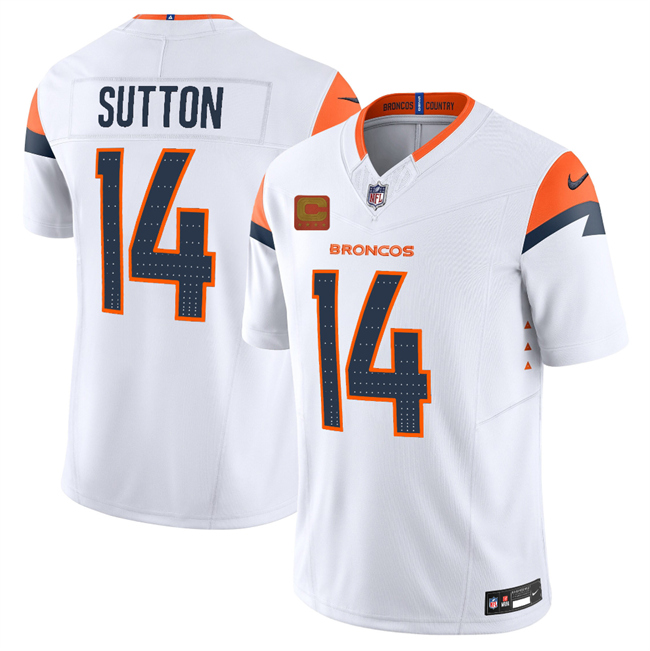 Men's Denver Broncos #14 Courtland Sutton White 2025 F.U.S.E. With 4-Star C Patch Vapor Limited Stitched Football Jersey