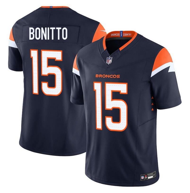 Men's Denver Broncos #15 Nik Bonitto Navy F.U.S.E. Vapor Limited Stitched Football Jersey
