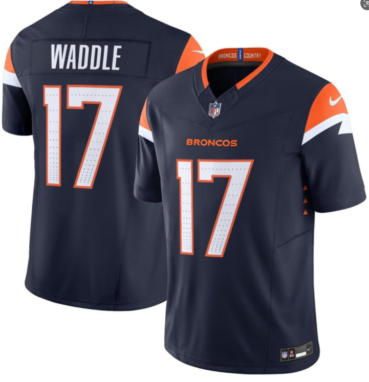 Men's Denver Broncos #17 Jaylen Waddle Navy 2026 F.U.S.E. Vapor Limited Stitched Football Jersey Men's Denver Broncos #17 Jaylen Waddle Navy 2026 F.U.S.E. Vapor Limited Stitched Football Jersey