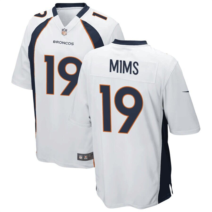 Men's Denver Broncos #19 Marvin Mims Jr. White Stitched Game Football Jersey Men's Denver Broncos #19 Marvin Mims Jr. White Stitched Game Football Jersey