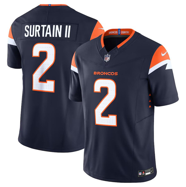 Men's Denver Broncos #2 Pat Surtain II Navy 2024 F.U.S.E. Alternate Vapor Limited Stitched Football Jersey Men's Denver Broncos #2 Pat Surtain II Navy 2024 F.U.S.E. Alternate Vapor Limited Stitched Football Jersey