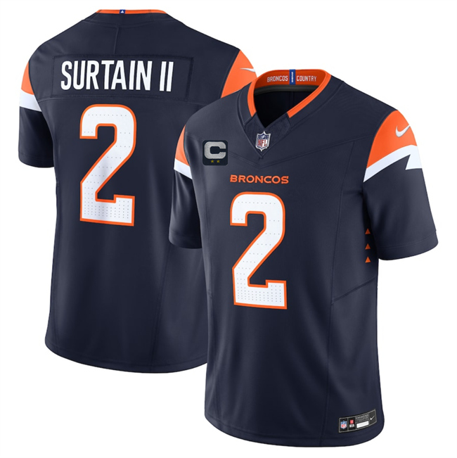 Men's Denver Broncos #2 Pat Surtain II Navy 2025 F.U.S.E. With 2-Star C Patch Vapor Limited Stitched Football Jersey