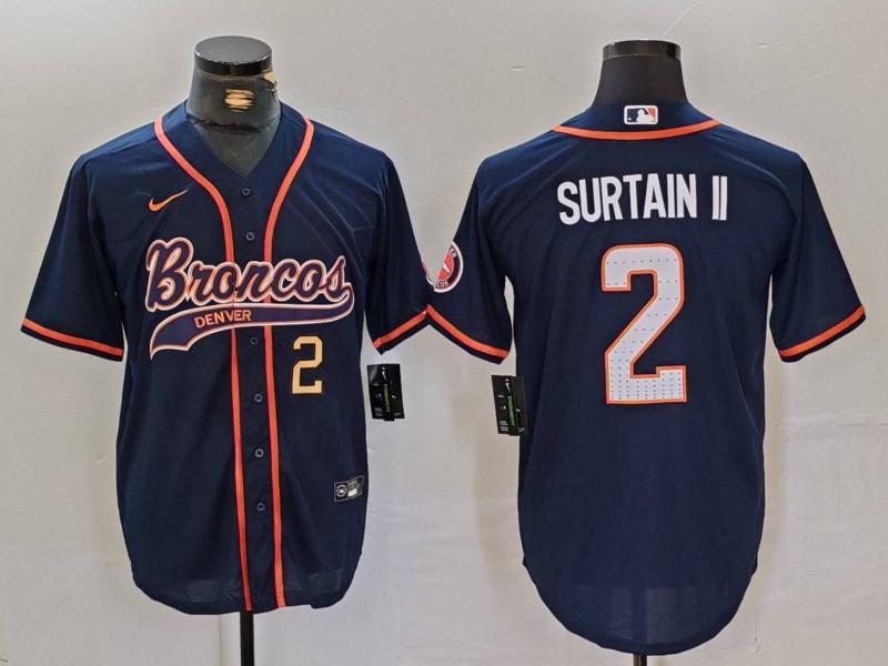 Men's Denver Broncos #2 Pat Surtain II Navy Cool Base Stitched Baseball Jersey 1 Men's Denver Broncos #2 Pat Surtain II Navy Cool Base Stitched Baseball Jersey 1