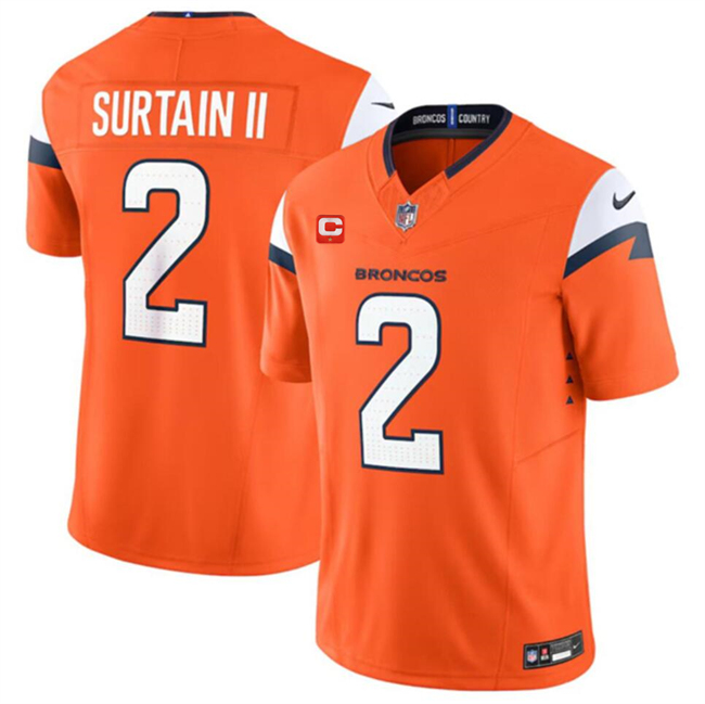 Men's Denver Broncos #2 Pat Surtain II Orange 2024 F.U.S.E. With 1-Star C Patch Vapor Limited Stitched Football Jersey Men's Denver Broncos #2 Pat Surtain II Orange 2024 F.U.S.E. With 1-Star C Patch Vapor Limited Stitched Football Jersey