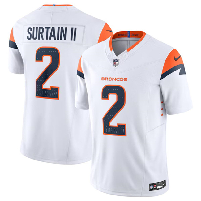 Men's Denver Broncos #2 Pat Surtain II White 2024 F.U.S.E. Vapor Limited Stitched Football Jersey Men's Denver Broncos #2 Pat Surtain II White 2024 F.U.S.E. Vapor Limited Stitched Football Jersey