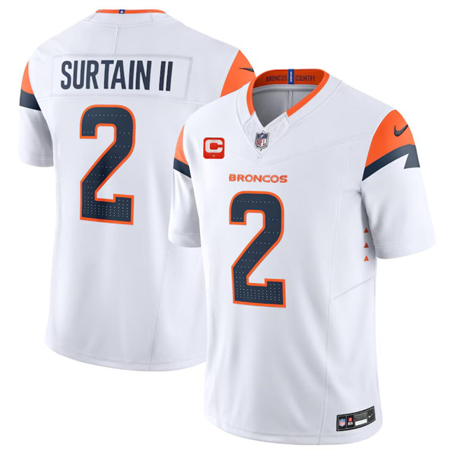 Men's Denver Broncos #2 Pat Surtain II White 2024 F.U.S.E. Wit 1-Star C Patch Vapor Limited Stitched Football Jersey Men's Denver Broncos #2 Pat Surtain II White 2024 F.U.S.E. Wit 1-Star C Patch Vapor Limited Stitched Football Jersey