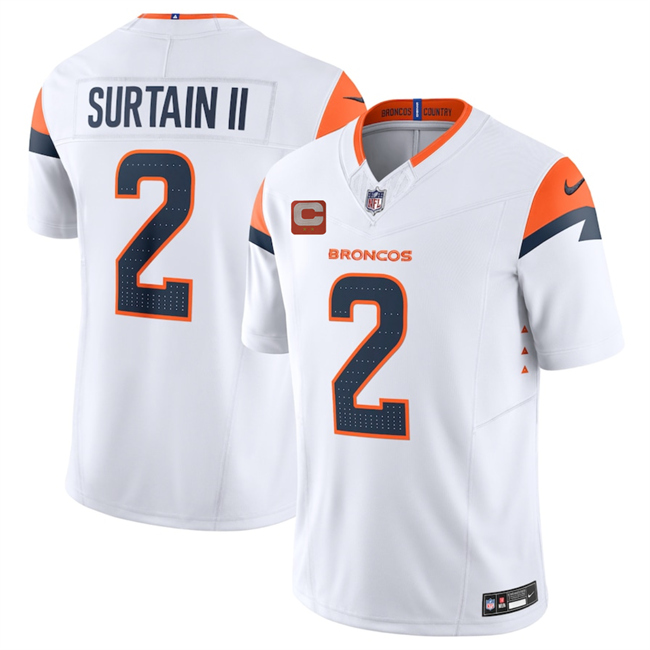 Men's Denver Broncos #2 Pat Surtain II White 2025 F.U.S.E. With 2-Star C Patch Vapor Limited Stitched Football Jersey