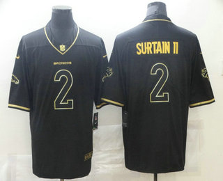 Men's Denver Broncos #2 Patrick Surtain II Black 100th Season Golden Edition Jersey Men's Denver Broncos #2 Patrick Surtain II Black 100th Season Golden Edition Jersey