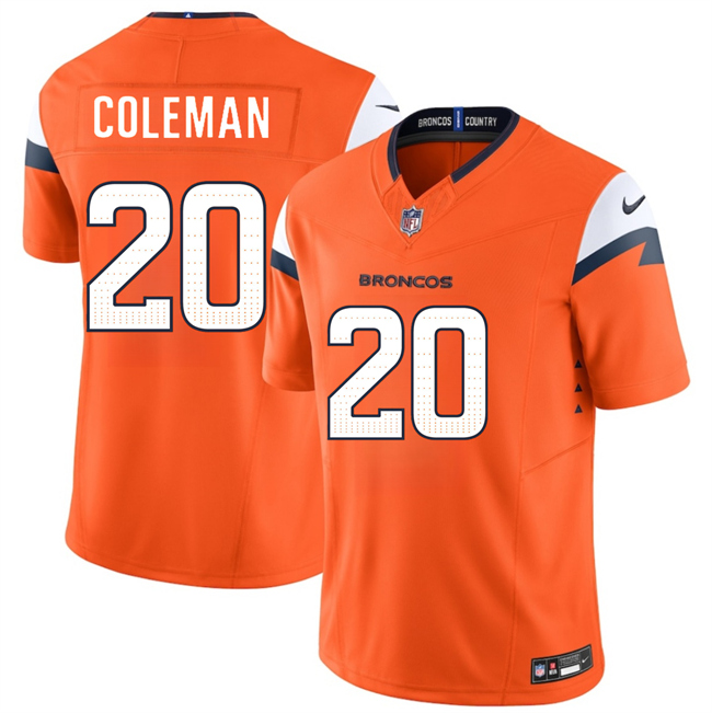 Men's Denver Broncos #20 Jonah Coleman Orange 2026 Draft F.U.S.E. Vapor Limited Stitched Football Jersey Men's Denver Broncos #20 Jonah Coleman Orange 2026 Draft F.U.S.E. Vapor Limited Stitched Football Jersey
