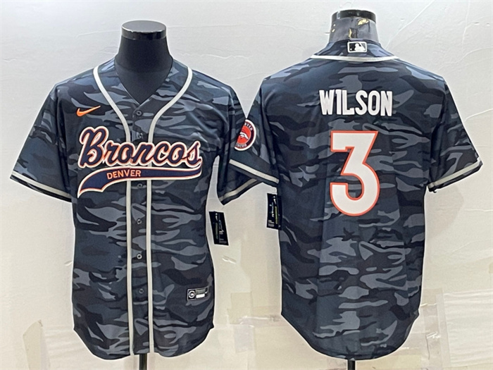 Men's Denver Broncos #3 Russell Wilson Grey Camo With Patch Cool Base Stitched Baseball Jersey Men's Denver Broncos #3 Russell Wilson Grey Camo With Patch Cool Base Stitched Baseball Jersey