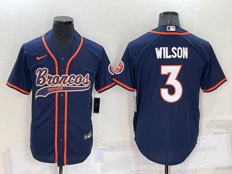 Men's Denver Broncos #3 Russell Wilson Navy Cool Base Stitched Baseball Jersey Men's Denver Broncos #3 Russell Wilson Navy Cool Base Stitched Baseball Jersey