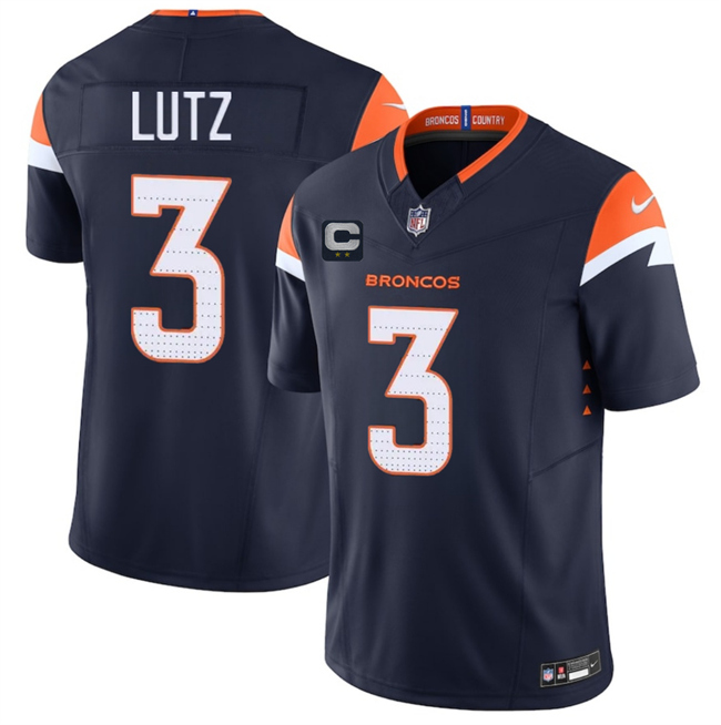 Men's Denver Broncos #3 Wil Lutz Navy 2025 F.U.S.E. With 2-Star C Patch Vapor Limited Stitched Football Jersey