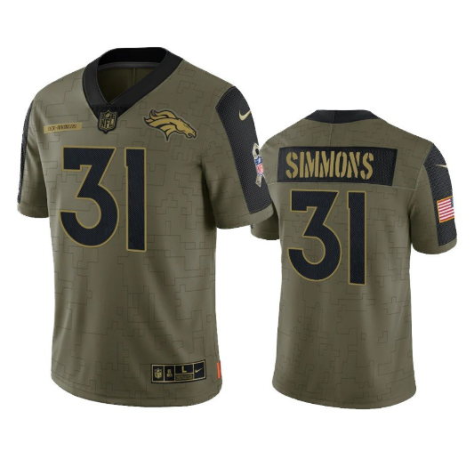 Men's Denver Broncos #31 Justin Simmons 2021 Olive Salute To Service Limited Stitched Jersey Men's Denver Broncos #31 Justin Simmons 2021 Olive Salute To Service Limited Stitched Jersey