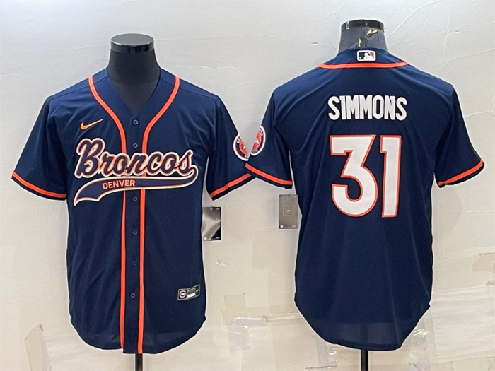 Men's Denver Broncos #31 Justin Simmons Navy With Patch Cool Base Stitched Baseball Jersey Men's Denver Broncos #31 Justin Simmons Navy With Patch Cool Base Stitched Baseball Jersey