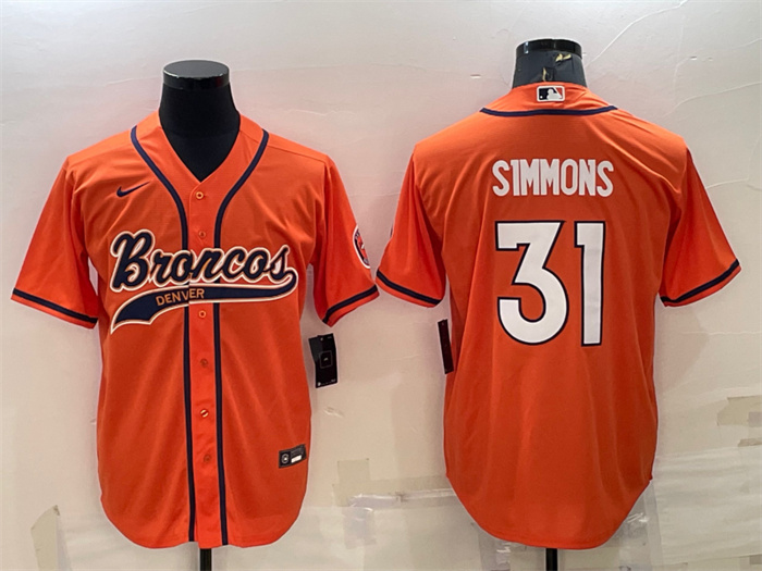 Men's Denver Broncos #31 Justin Simmons Orange With Patch Cool Base Stitched Baseball Jersey Men's Denver Broncos #31 Justin Simmons Orange With Patch Cool Base Stitched Baseball Jersey