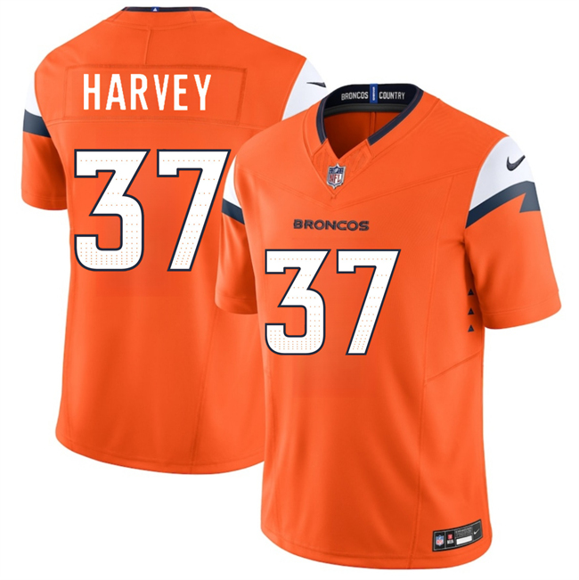 Men's Denver Broncos #37 RJ Harvey Orange 2025 Draft F.U.S.E. Vapor Limited Stitched Football Jersey