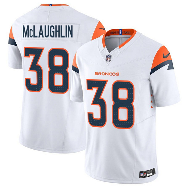 Men's Denver Broncos #38 Jaleel McLaughlin White 2025 F.U.S.E. Vapor Limited Stitched Football Jersey Men's Denver Broncos #38 Jaleel McLaughlin White 2025 F.U.S.E. Vapor Limited Stitched Football Jersey