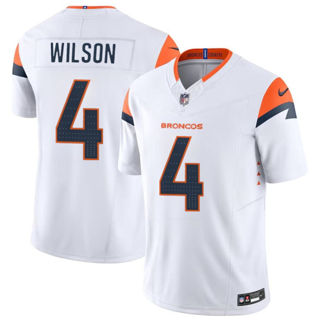 Men's Denver Broncos #4 Zach Wilson White 2024 F.U.S.E. Vapor Limited Stitched Football Jersey Men's Denver Broncos #4 Zach Wilson White 2024 F.U.S.E. Vapor Limited Stitched Football Jersey
