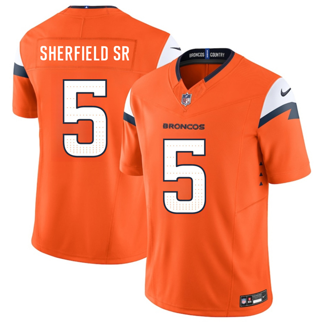 Men's Denver Broncos #5 Trent Sherfield Sr Orange 2024 F.U.S.E. Vapor Limited Stitched Football Jersey Men's Denver Broncos #5 Trent Sherfield Sr Orange 2024 F.U.S.E. Vapor Limited Stitched Football Jersey