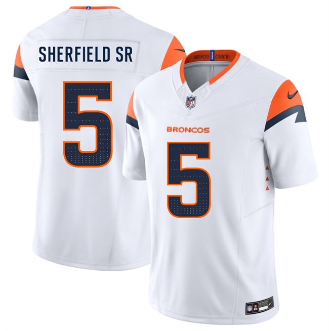 Men's Denver Broncos #5 Trent Sherfield Sr White 2024 F.U.S.E. Vapor Limited Stitched Football Jersey Men's Denver Broncos #5 Trent Sherfield Sr White 2024 F.U.S.E. Vapor Limited Stitched Football Jersey