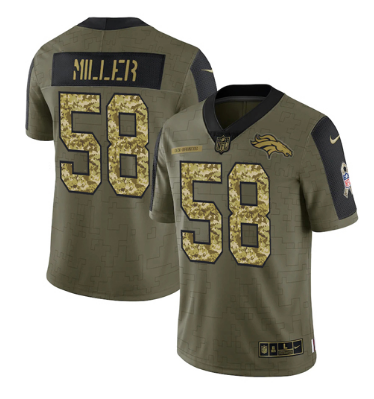 Men's Denver Broncos #58 Von Miller 2021 Olive Camo Salute To Service Limited Stitched Jersey Men's Denver Broncos #58 Von Miller 2021 Olive Camo Salute To Service Limited Stitched Jersey
