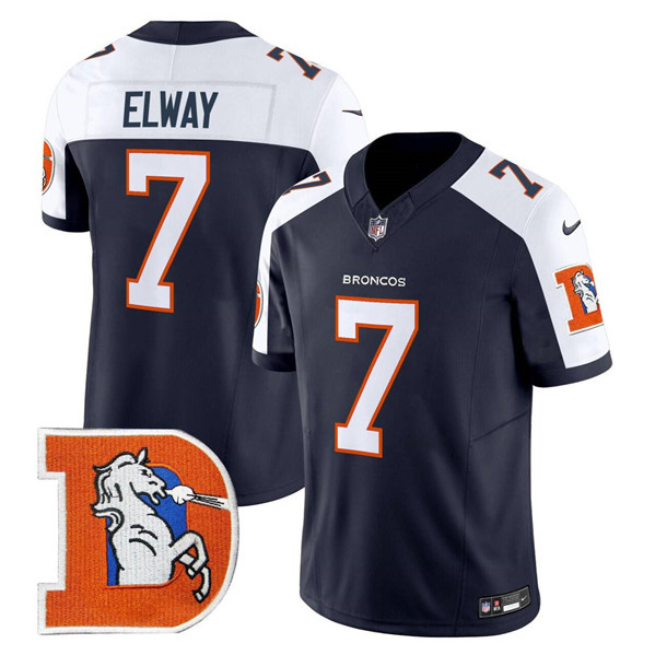 Men's Denver Broncos #7 John Elway Navy 2024 F.U.S.E. V2 Throwback Vapor Limited Alternate Stitched Football Jersey Men's Denver Broncos #7 John Elway Navy 2024 F.U.S.E. V2 Throwback Vapor Limited Alternate Stitched Football Jersey