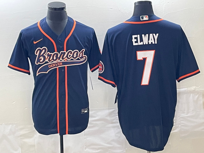Men's Denver Broncos #7 John Elway Navy Cool Base Stitched Baseball Jersey Men's Denver Broncos #7 John Elway Navy Cool Base Stitched Baseball Jersey