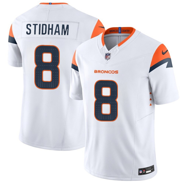 Men's Denver Broncos #8 Jarrett Stidham White 2025 F.U.S.E. Vapor Limited Stitched Football Jersey Men's Denver Broncos #8 Jarrett Stidham White 2025 F.U.S.E. Vapor Limited Stitched Football Jersey